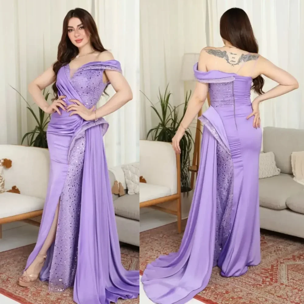 Elegant Off-the-shoulder Mermaid Evening Dresses Paillette / Sequins Bolero Satin Floor length Prom فساتين vestidos 
Elegant Off-the-shoulder Mermaid Evening Dresses Paillette / Sequins Bolero Satin Floor length Prom فساتين vestidos