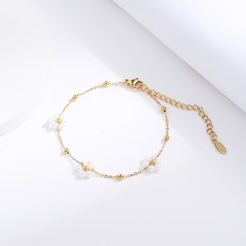 Luxury Summer Bohemia White Pearl Flowers Charm Bracelet for Women Gold Plated Stainless Steel Beads Chain Bracelet Jewelry Gift
Luxury Summer Bohemia White Pearl Flowers Charm Bracelet for Women Gold Plated Stainless Steel Beads Chain Bracelet Jewelry Gift