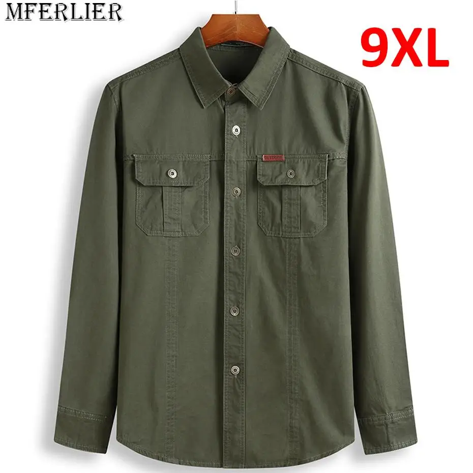 Plus Size 8XL 10XL Shirt Men Long Sleeve Shirts Spring Autumn Military Blouse Big Size 10XL Cotton Shirt Outdoor Jacket Green
Plus Size 8XL 10XL Shirt Men Long Sleeve Shirts Spring Autumn Military Blouse Big Size 10XL Cotton Shirt Outdoor Jacket Green