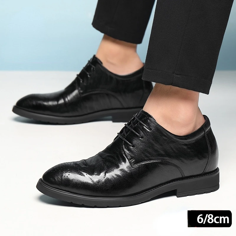 Inner Heightened Men's Shoes Business Casual Leather Shoes Men's Top Layer Sheepskin Heightened 8cm Pointed Brogue Wedding Shoes
Inner Heightened Men's Shoes Business Casual Leather Shoes Men's Top Layer Sheepskin Heightened 8cm Pointed Brogue Wedding Shoes