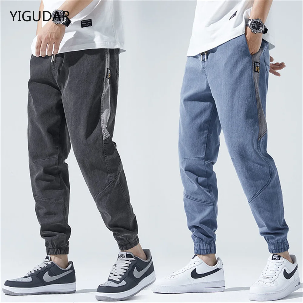 

2022 Summer Men's Jeans Jogger Thin Harem Pants Cotton Banded Pant Korea Style Light Blue Hip Hop Beam Feet Casual Trousers Male