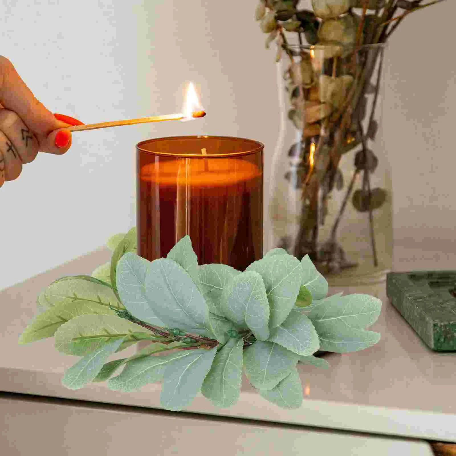 

Candle Rings Wreaths Wedding Candle Rings Green Eucalyptus Leaves Artificial Leaf Candle Rings Boho Candle Pillars Holder