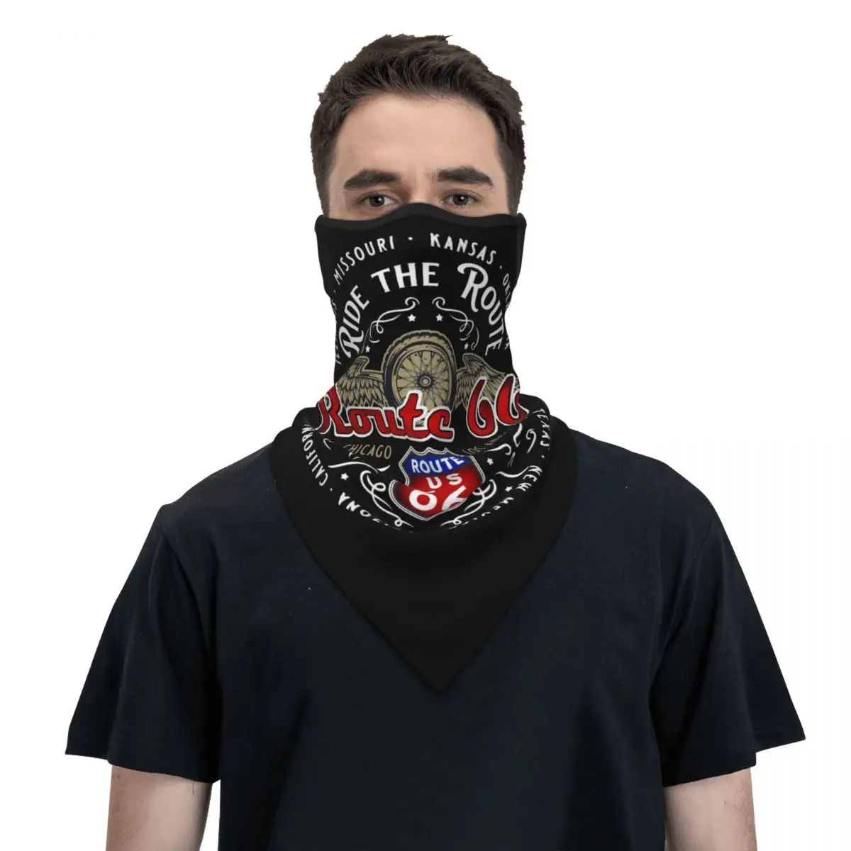 

Ride The Route 66 Bandana Neck Gaiter UV Protection Face Mask Scarf Cover Cruise America's Highway Headwear Tube Balaclava