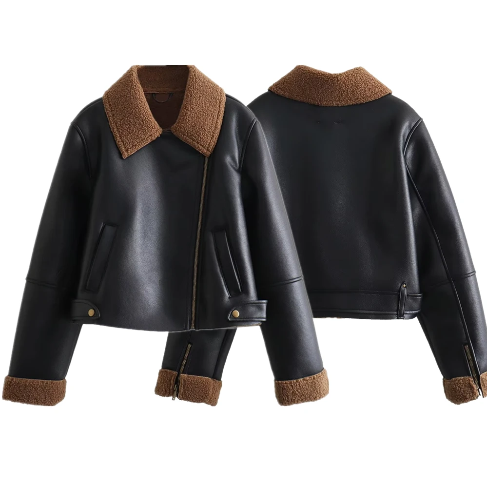 Withered British Fashion Retro Contrast Boyfriend Style Fleece Leather Jacket American Retro Motorcycle Leather Coat Female
Withered British Fashion Retro Contrast Boyfriend Style Fleece Leather Jacket American Retro Motorcycle Leather Coat Female