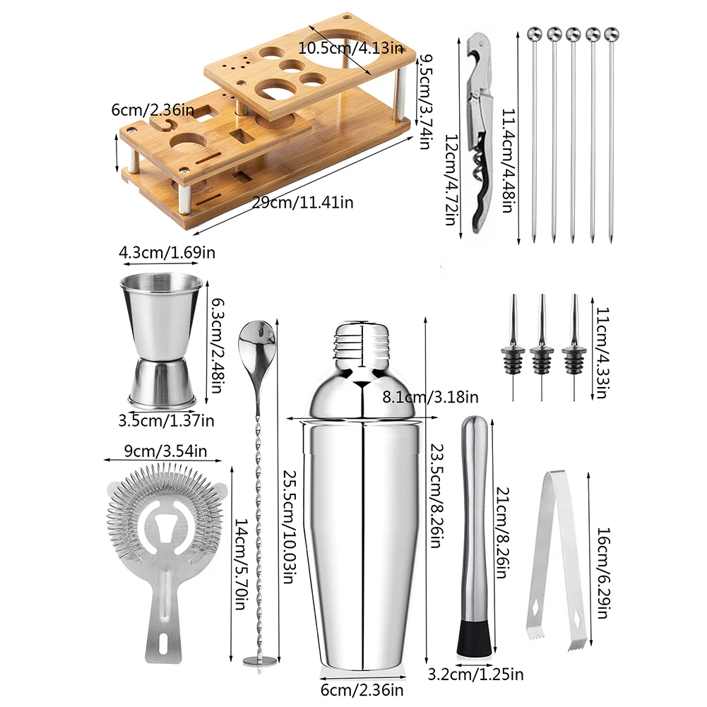 16Pcs Cocktail Shaker Set Stainless Steel Bartender Kit Drink Mixer Set with Shaker Jigger Skimmer Spoon Fruit Picker Wood Stand
16Pcs Cocktail Shaker Set Stainless Steel Bartender Kit Drink Mixer Set with Shaker Jigger Skimmer Spoon Fruit Picker Wood Stand
