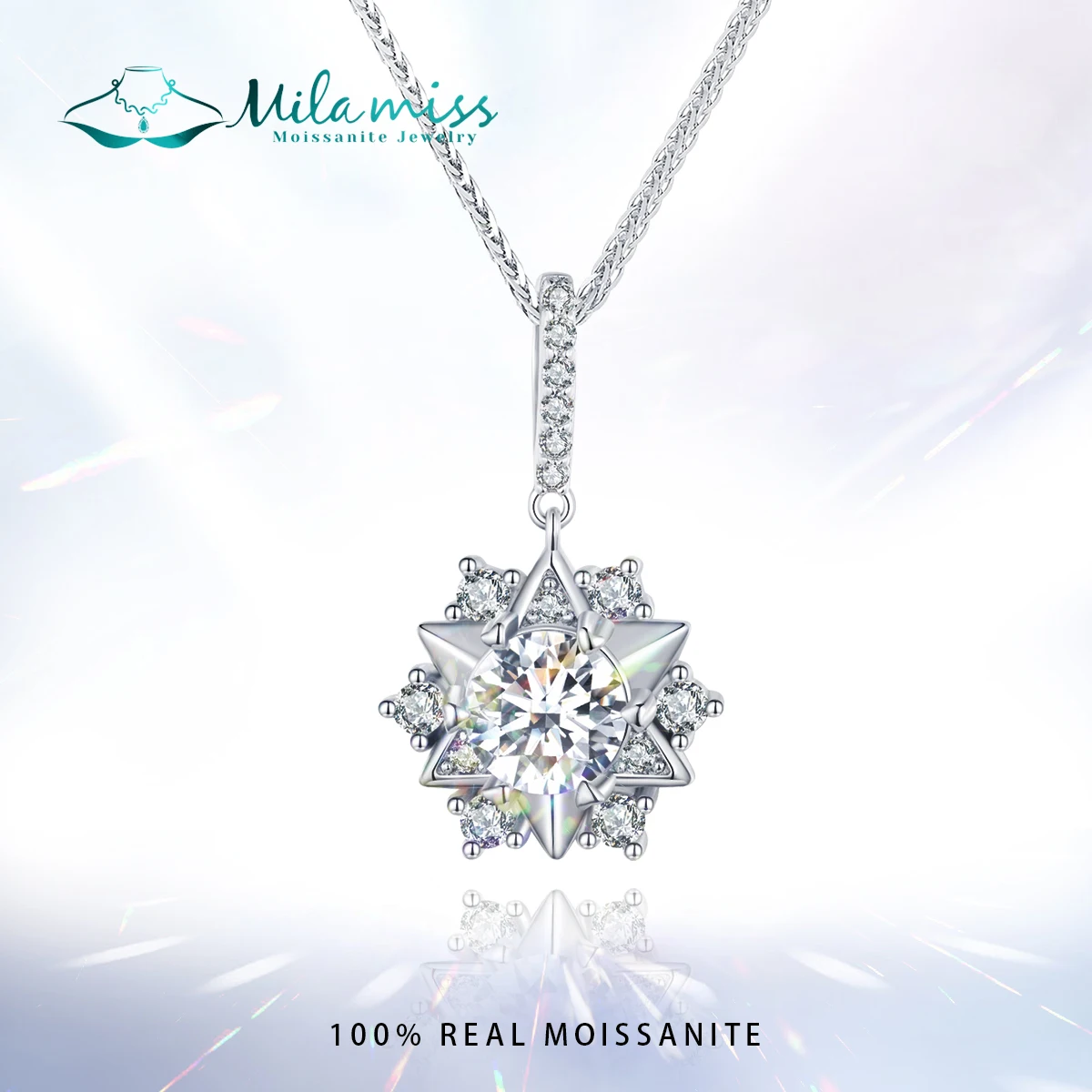 MILAMISS S925 Sterling Silver D Color VVS1 EX 1.0CT Shining Moissanite Necklace Moon Hexagram Pendant Neck Chain Valentine Gift
MILAMISS S925 Sterling Silver D Color VVS1 EX 1.0CT Shining Moissanite Necklace Moon Hexagram Pendant Neck Chain Valentine Gift