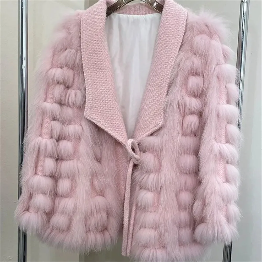 

Faux Mink Fur 3d Hairballs Coat Women Winter Turn Down Collar Imitation Fox Fur Bomber Jacket Fluffy Cardigan Lace Up Furry Tops