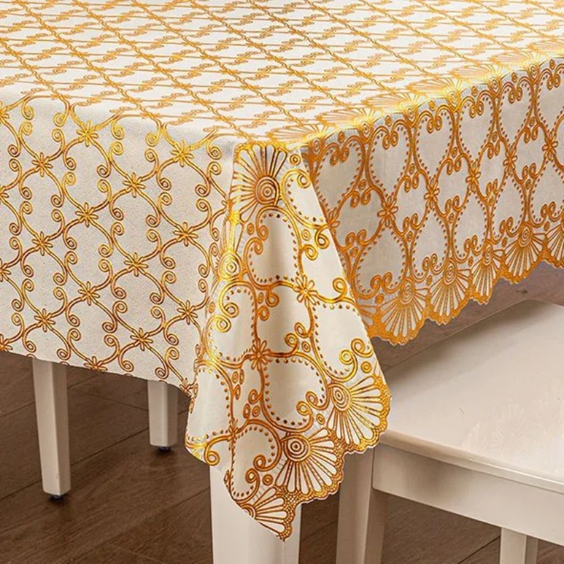 

PVC Waterproof Anti Scald Thick Tablecloth Rectangular Plastic Gilded Tabletop Protect Pad Home Coffee Table with Curved Edge