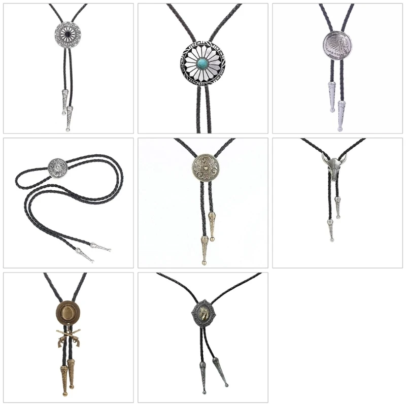 

Metal Carving Bolo Tie Cowboy Carving Necktie for Shirt Jeans Western Necklace Braided Shoestring Necktie Bola Tie