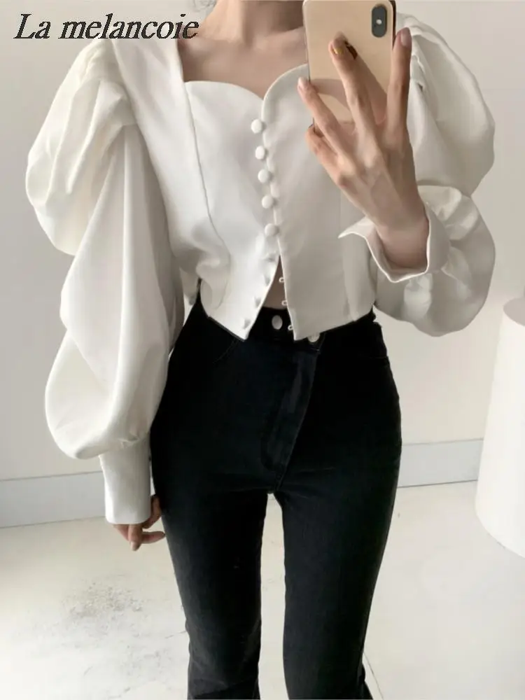 Elegant Chic Shirts Women 2024 Spring New Fashion Korean bubble sleeve single-breasted Blouse Office Ladies Casual Loose Tops
Elegant Chic Shirts Women 2024 Spring New Fashion Korean bubble sleeve single-breasted Blouse Office Ladies Casual Loose Tops