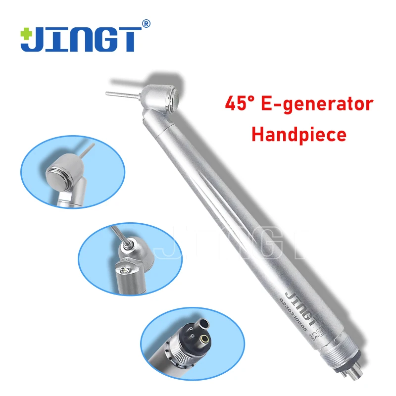 

JINGT Dental LED High Speed Handpiece 45 Degree Surgery Dentist Tips Air Turbine Push Button DentistryTriple Water Ceramic Rotor