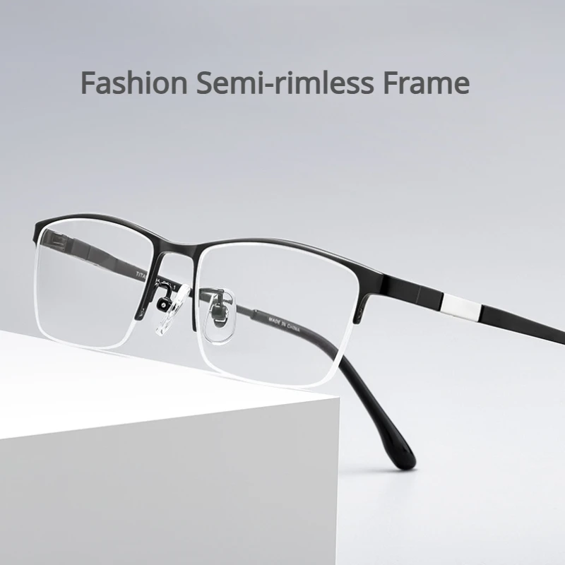 

Titanium Semi-rimless Frame Ultra-light Material Half-rim Design Men Women Fashion Business Frames for Myopia Prescription Lens