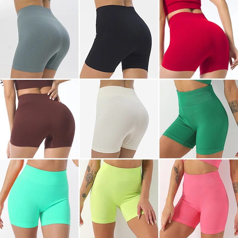 

Hip lifting high waisted seamless yoga pants for women, peach buttocks tight three part sports pants, quick drying threaded fitn