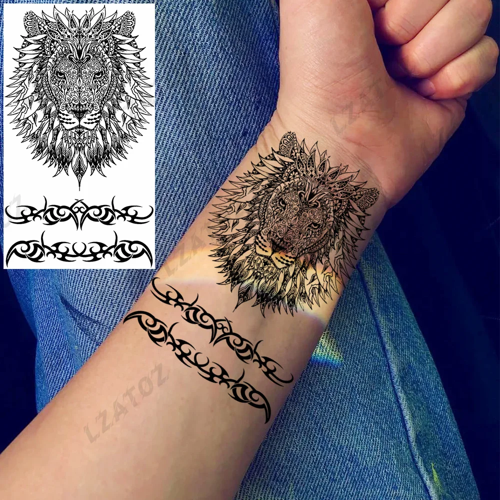 

Indian Lion Animal Temporary Tattoos For Men Woman Realistic Totem Elephant Fake Tatoos Water Transfer Hand Tattoo Sticker