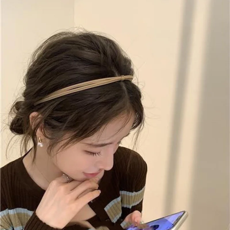 

Milk Tea Color Knotted Super Fairy Outer Wear Summer Leather Simplicity Hair Band Women's Very Thin Hair Band