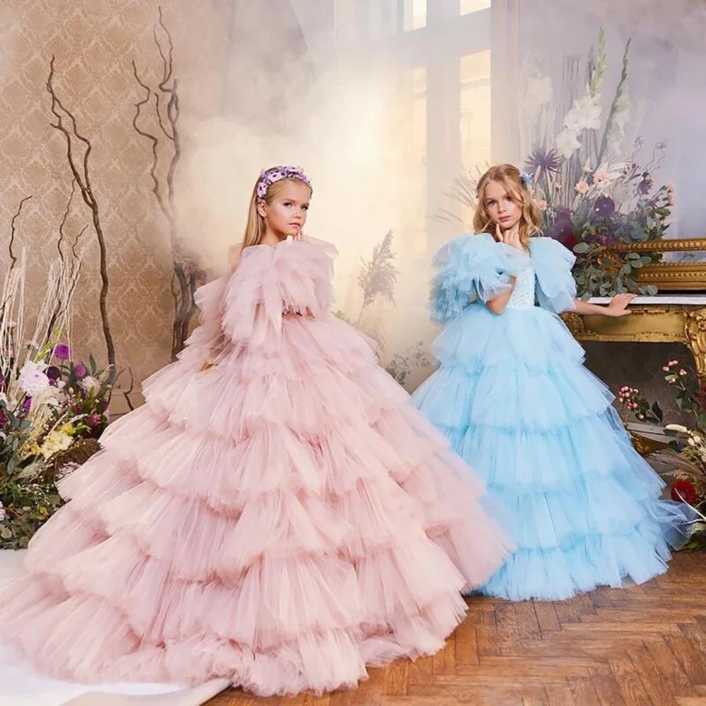 New Tulle Flower Girl Dresses Half Sleeve Puffy Beaded Ruffles For Wedding Party First Communion Gowns
New Tulle Flower Girl Dresses Half Sleeve Puffy Beaded Ruffles For Wedding Party First Communion Gowns