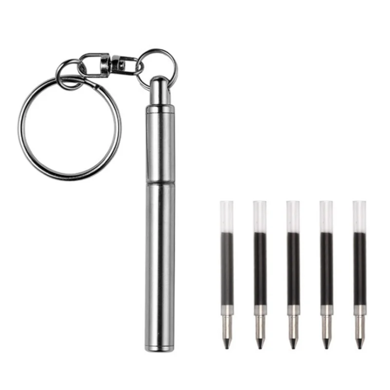 

Телескопическая ручка с кольцом для ключей, мини шариковая ручка из нержавеющей стали, портативные канцелярские принадлежности