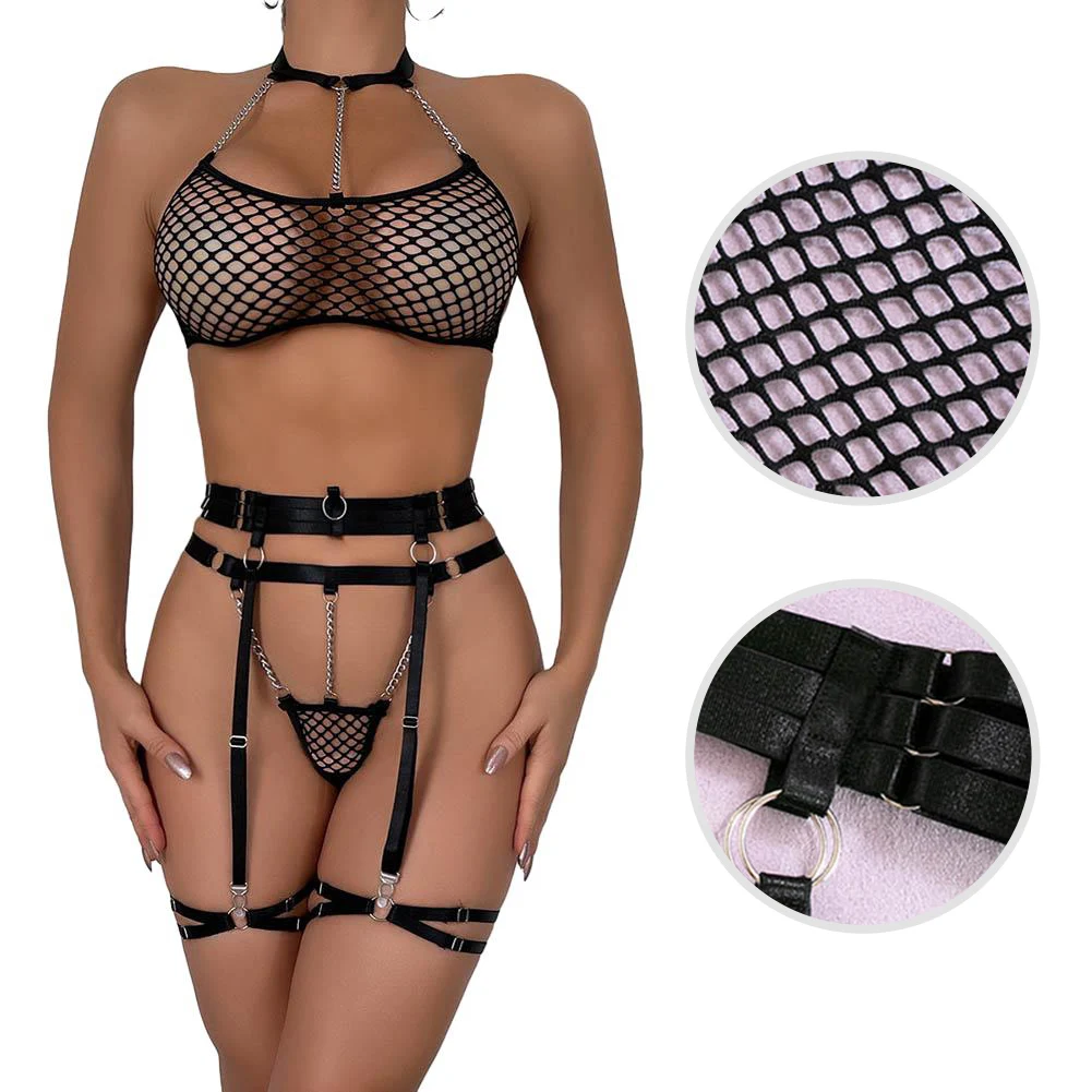 Women Ultrathin Bra & Brief Sets Lingerie Three Piece Mesh See Through Chain Splicing Straps Bra Sexy Underwear Set Top Female
Women Ultrathin Bra & Brief Sets Lingerie Three Piece Mesh See Through Chain Splicing Straps Bra Sexy Underwear Set Top Female