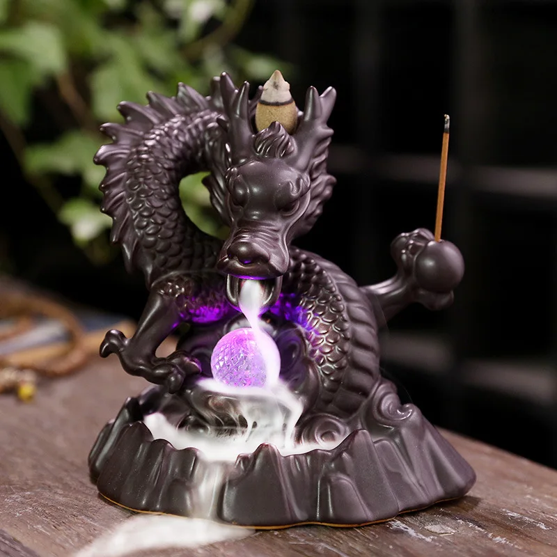 Ceramic Chinese Auspicious Dragon Backflow Incense Burner Creative LED Light Backflow Sandalwood Stove Home Decorations and Acce 
Ceramic Chinese Auspicious Dragon Backflow Incense Burner Creative LED Light Backflow Sandalwood Stove Home Decorations and Acce