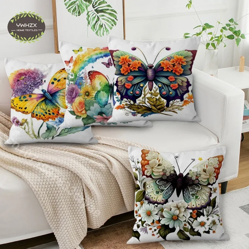 

Butterfly Print Pillow Case Cushion Cover Sofa Decorative Peachskin Cartoon Garden Throw Pillows PillowCase Home Decor 45*45CM