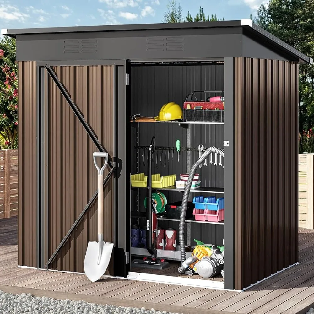Outdoor Storage Shed Brown Heavy Duty Metal Tool Shed Storage Room With Single Lock Door and Vent for Garden Warehouse Buildings
Outdoor Storage Shed Brown Heavy Duty Metal Tool Shed Storage Room With Single Lock Door and Vent for Garden Warehouse Buildings