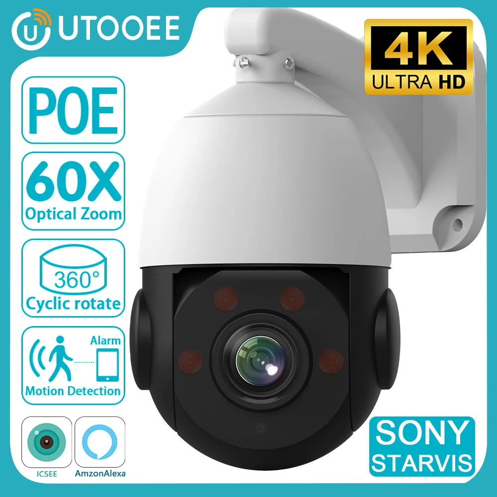 

UTOOEE 4K 8MP Metal POE Camera 360° Rotation 60X Optical Zoom Motion Detection CCTV Surveillance RJ45 IP Camera ICSEE PRO