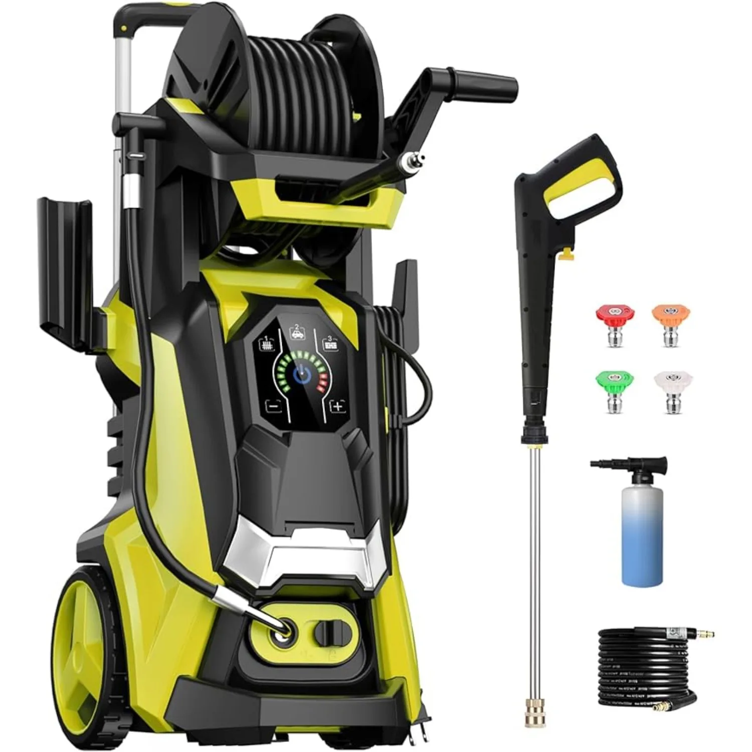 Electric Pressure Washer,Touch Screen Adjustable Pressure,4 Nozzles and 500ml Foam Cannon Power Washer Cleaning for Patio
Electric Pressure Washer,Touch Screen Adjustable Pressure,4 Nozzles and 500ml Foam Cannon Power Washer Cleaning for Patio