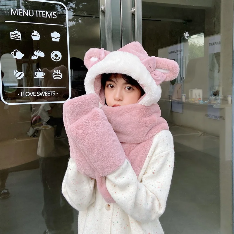 New Women Girl Cute Bowknot Winter Warm Hat Scarf Gloves Three Piece Imitation Rabbit Hair Bib Cold Proof
New Women Girl Cute Bowknot Winter Warm Hat Scarf Gloves Three Piece Imitation Rabbit Hair Bib Cold Proof