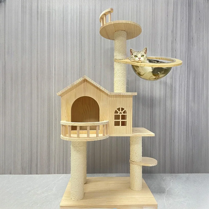 

Креативная рама для кошек из массива дерева, многофункциональная космическая капсула для кошек, вилла, многослойная прыгающая платформа, игрушка для домашних животных
