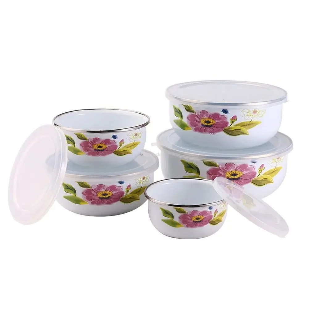 

10/12/14/16/18 cm 5Pcs lids enamel bowl Plastic Covers Set for Home Kitchen accessories