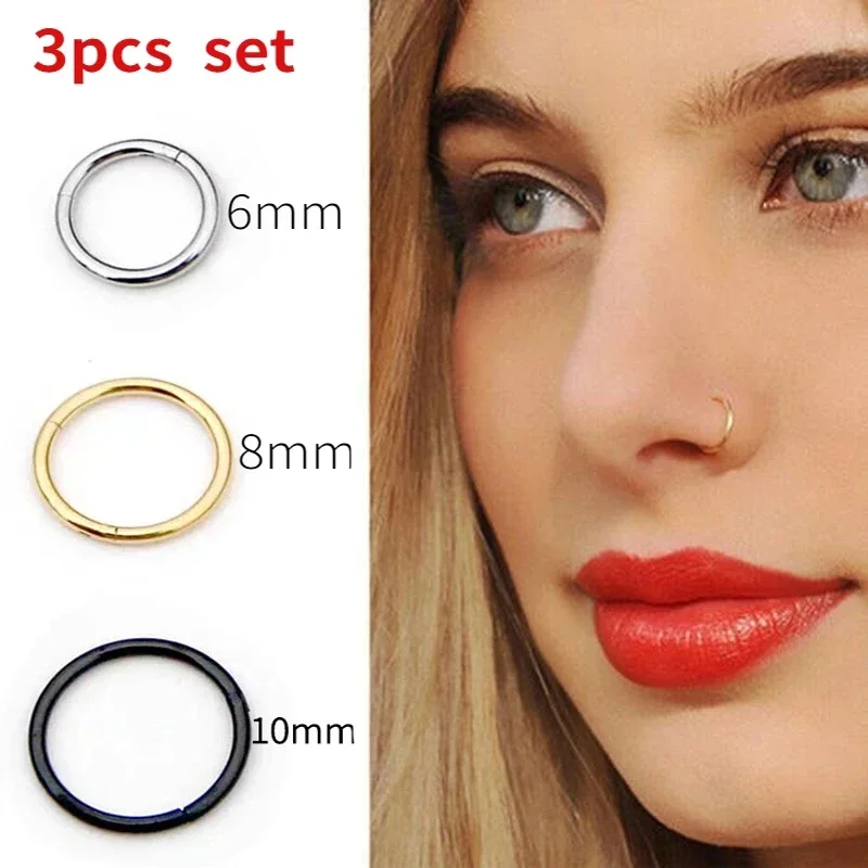 

3pc Set Nose Ring Clips Septum Ring Hoop Cartilage Tragus Helix Small Piercing Nose Rings For Women Body Jewelry Accessories