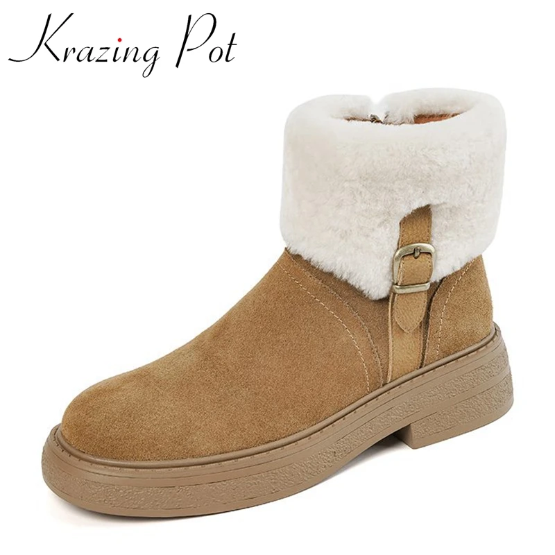 Krazing Pot 2023 Wool Cow Suede Med Heel Keep Warm Fur Platform Snow Boots Round Toe Simple Style Belt Buckle Zipper Ankle Boots
Krazing Pot 2023 Wool Cow Suede Med Heel Keep Warm Fur Platform Snow Boots Round Toe Simple Style Belt Buckle Zipper Ankle Boots