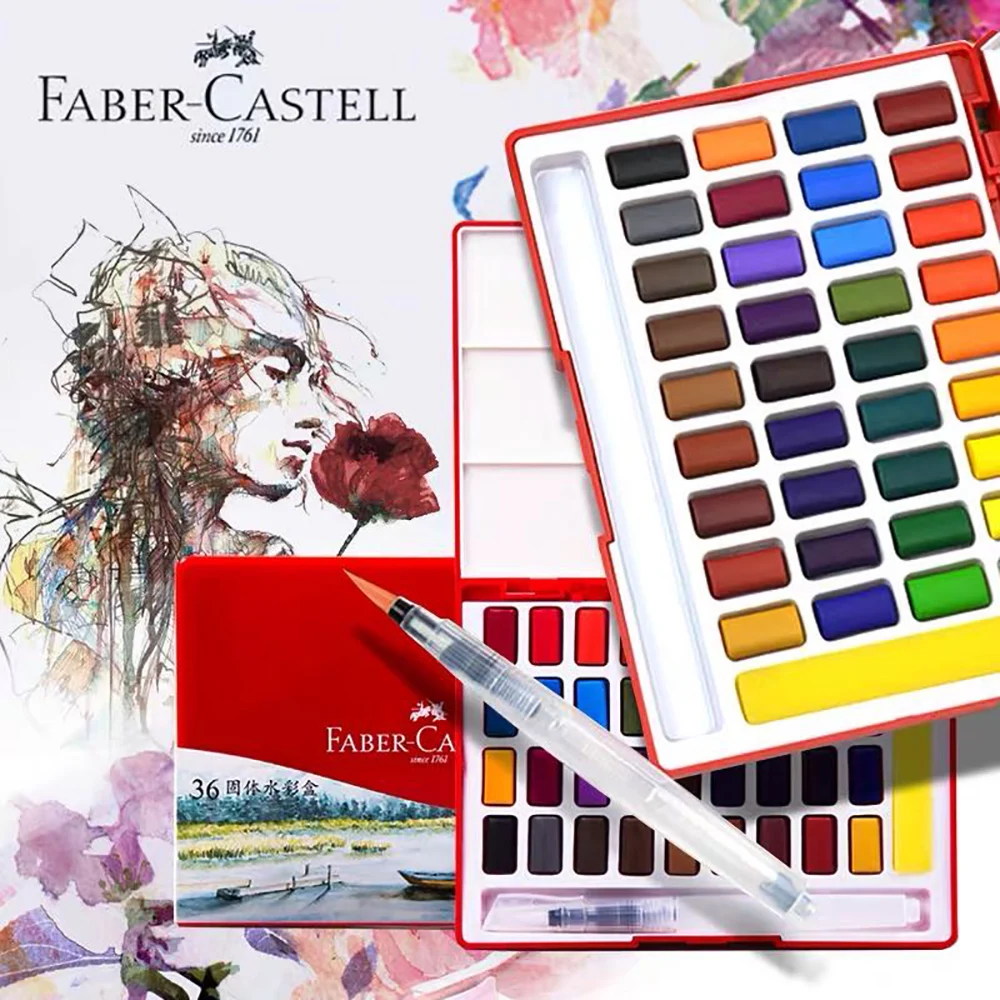 

FABER-CASTELL Watercolor Paint Set 24/36/48 Color Gouache Paint Portable Sketching Hand-painted Solid Pigments Painting Supplies
