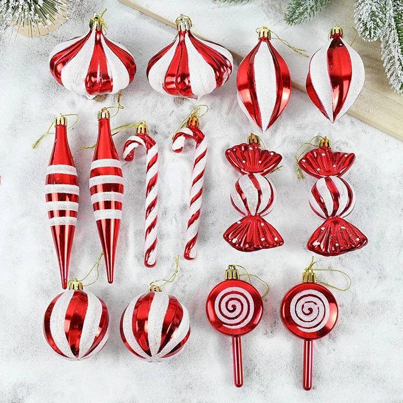 

14pcs/box Christmas Ball Red White Candy Canes Lollipop Xmas Tree Hanging Ornaments New Year 2024 Noel Home Decor Navidad Gifts