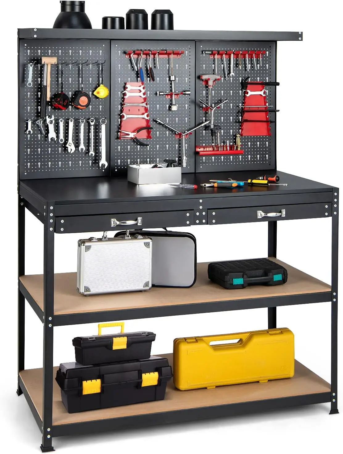 Goplus Work Bench with Pegboard, 48”x24” Work Table with Drawers, 965LBS Capacity, Pegboard, 25 Hanging Accessories, Metal Tool
Goplus Work Bench with Pegboard, 48”x24” Work Table with Drawers, 965LBS Capacity, Pegboard, 25 Hanging Accessories, Metal Tool