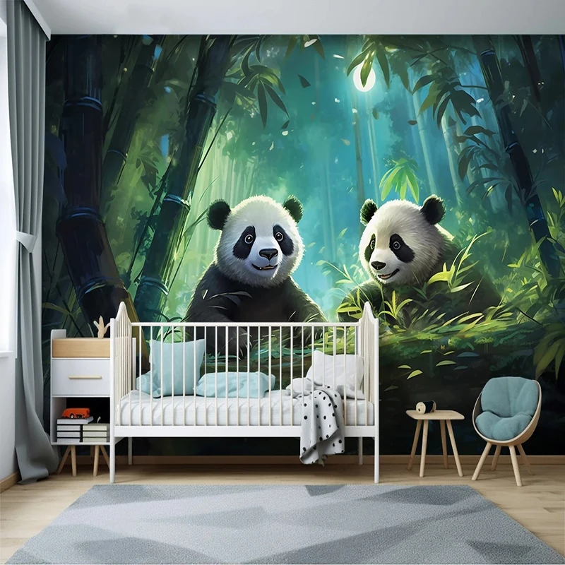 

Custom 3D Wall Cartoon Children's Room Kindergarten Cute Panda Background Wall Wallpaper Mural Papel De Parede Home Décor Tapety