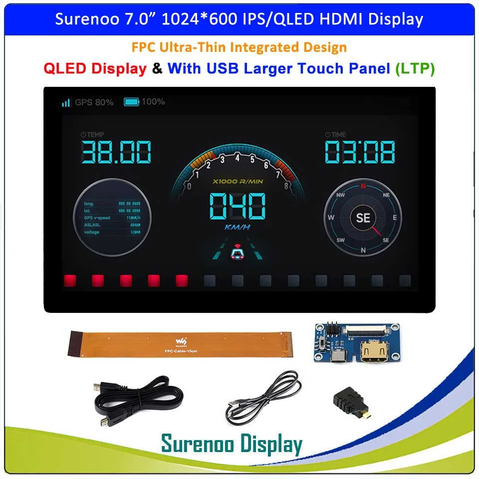 

7" 7.0 inch 1024*600 IPS QLED TFT LCD Module Display Monitor Screen USB Capacitive Touch Panel HDMI-Compatible for Raspberry Pi
