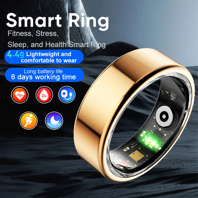 

Heart Rate Smart Ring Military Grade Titanium Steel Shell Health Monitoring IP68 & 3ATM Waterproof Multi-sport Modes Ring Smart