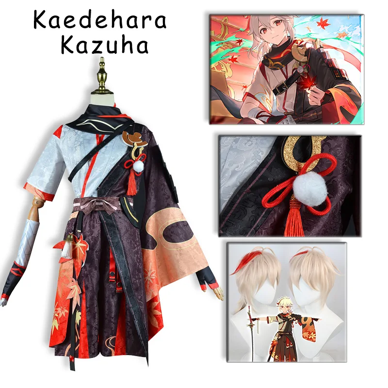 

Genshin Impact Kaedehara Kazuha Cosplay Costume Halloween Party Costumes Carnival Samurai Costume Wig Red Glasses Anime