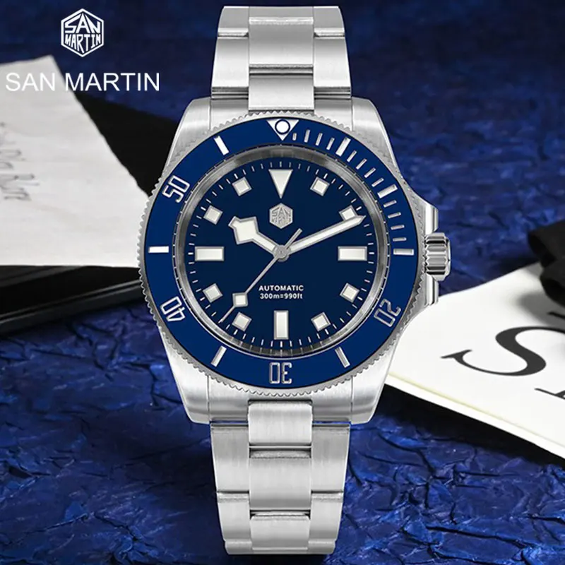 

San Martin Luxury Men Diver Watch NH35 Automatic Mechanical Wristwatch Stainless Steel Snowflake Hands Sapphire Waterproof BGW-9