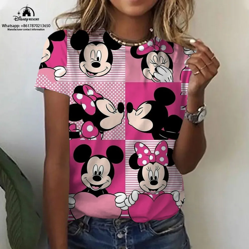 

Summer Ladies Hot Sale New Disney Mickey Minnie Cartoon Kids T-Shirt Fashion Round Neck Pullover Short Sleeve Casual Tops