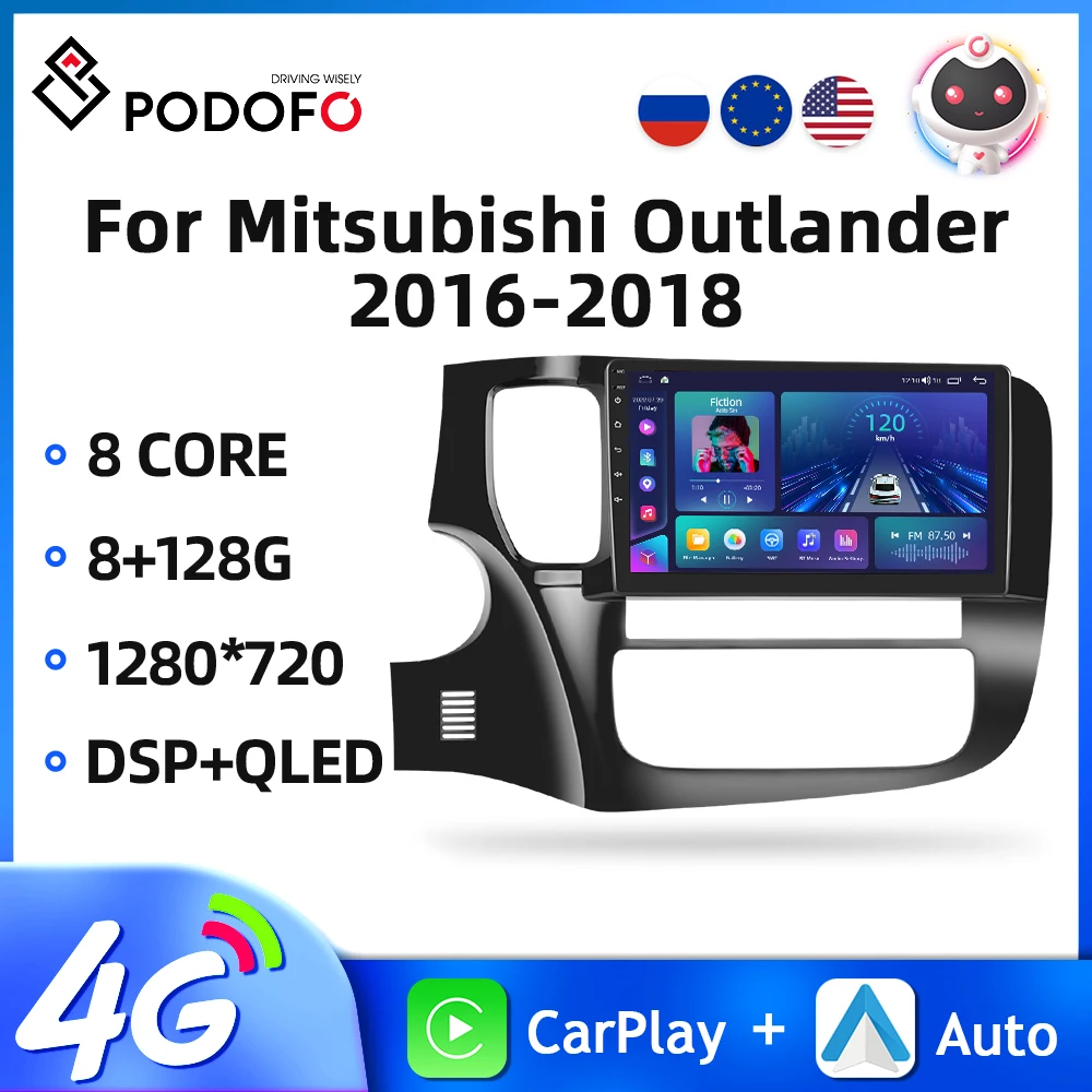 

Автомагнитола Podofo 2din для Mitsubishi Outlander 2016-2018, Android, автомобильный мультимедийный плеер с GPS-навигацией, голосовым ии, 4G, Wi-Fi, Carplay