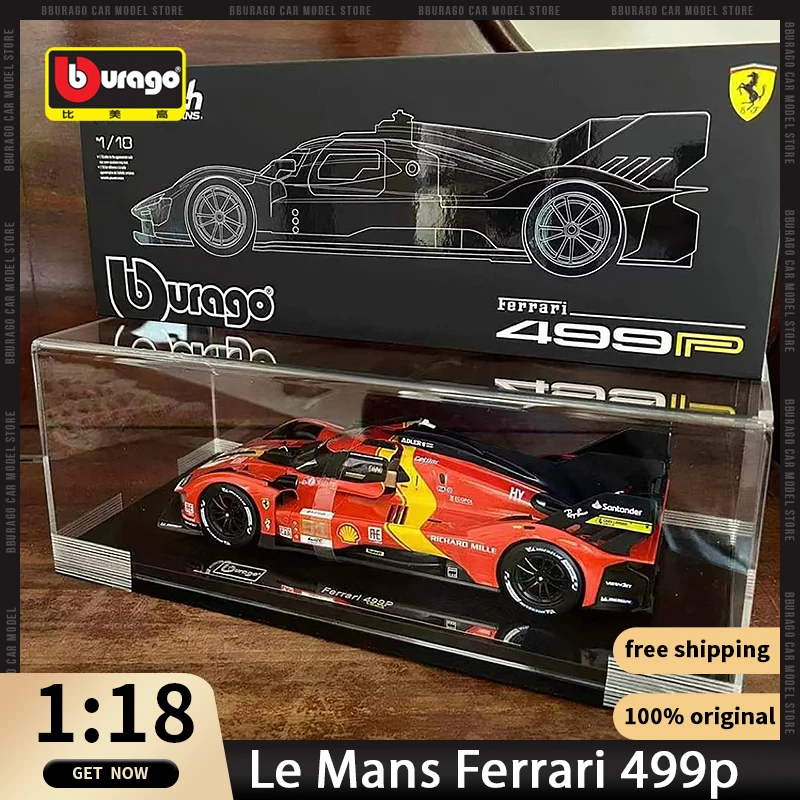 

1/18 Bburago Ferrari 499p #51 Racing Car Model Le Mans Rally Champion Alloy Luxury Vehicle Toy Fans Collection Wec Display Gift