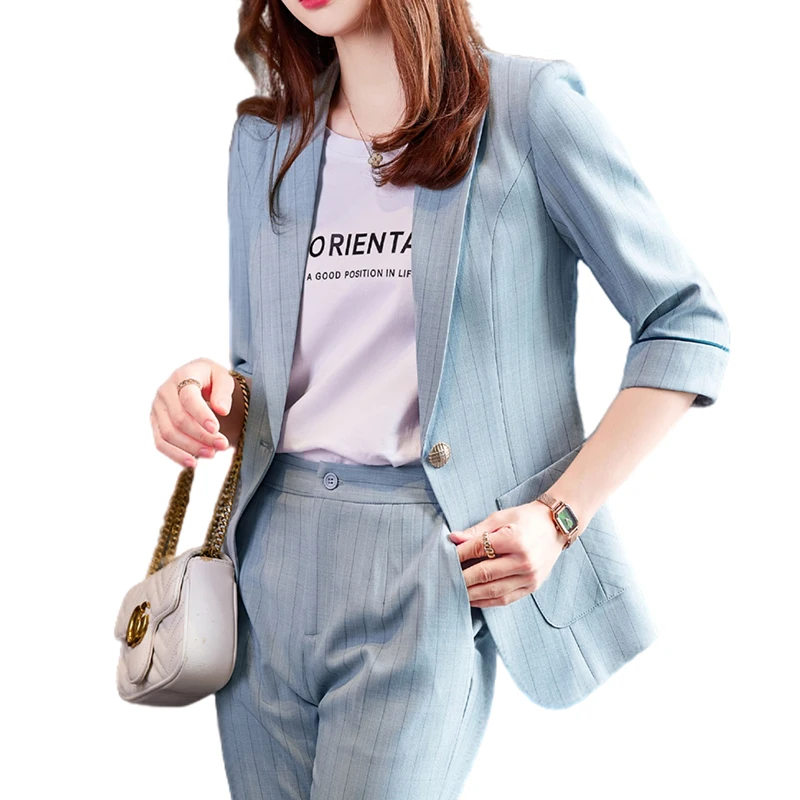 Lenshin 2 Piece Set Suits Half Sleeve Pant Suit Summer Wear Office Lady Fashion Casual Women Stripe Blazer Ankle-Length Trousers
Lenshin 2 Piece Set Suits Half Sleeve Pant Suit Summer Wear Office Lady Fashion Casual Women Stripe Blazer Ankle-Length Trousers