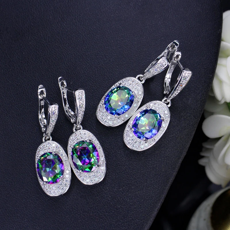 

ThreeGraces Mystic Rainbow Cubic Zirconia Stone White Gold Color Party Hoop Earrings for Women New Fashion Prom Jewelry E1427
