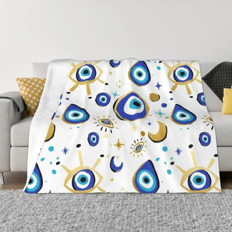 

Средиземноморское синее и Золотое одеяло от сглаза, Фланелевое флисовое теплое одеяло Хамса Назар, амулет в стиле бохо, пледы для дома, кровати, стеганое одеяло