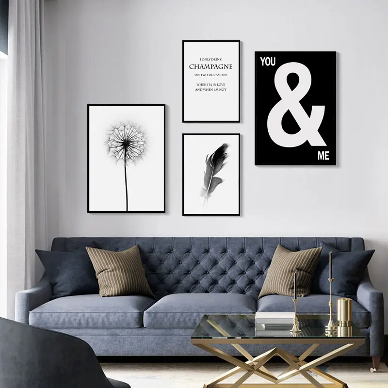 

Black And White Wall Art Pictures Modern Dandelion Quotes Canvas Painting Nordic Posters For Living Room Home Decor