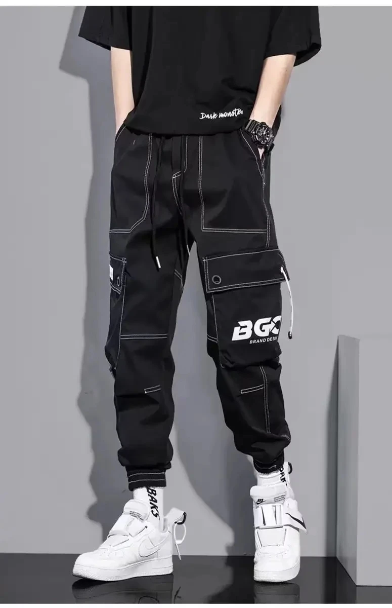 

Workwear pants, men's fashion label, ankle binding ins, reflective and loose trendy hip-hop casual pants