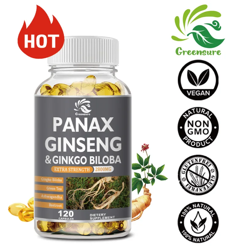 Greensure Red Panax Ginseng + Ginkgo Capsules | 60/120 Capsules | 2,800mg | Vegetarian, Non-GMO, and Gluten Free Supplement
Greensure Red Panax Ginseng + Ginkgo Capsules | 60/120 Capsules | 2,800mg | Vegetarian, Non-GMO, and Gluten Free Supplement