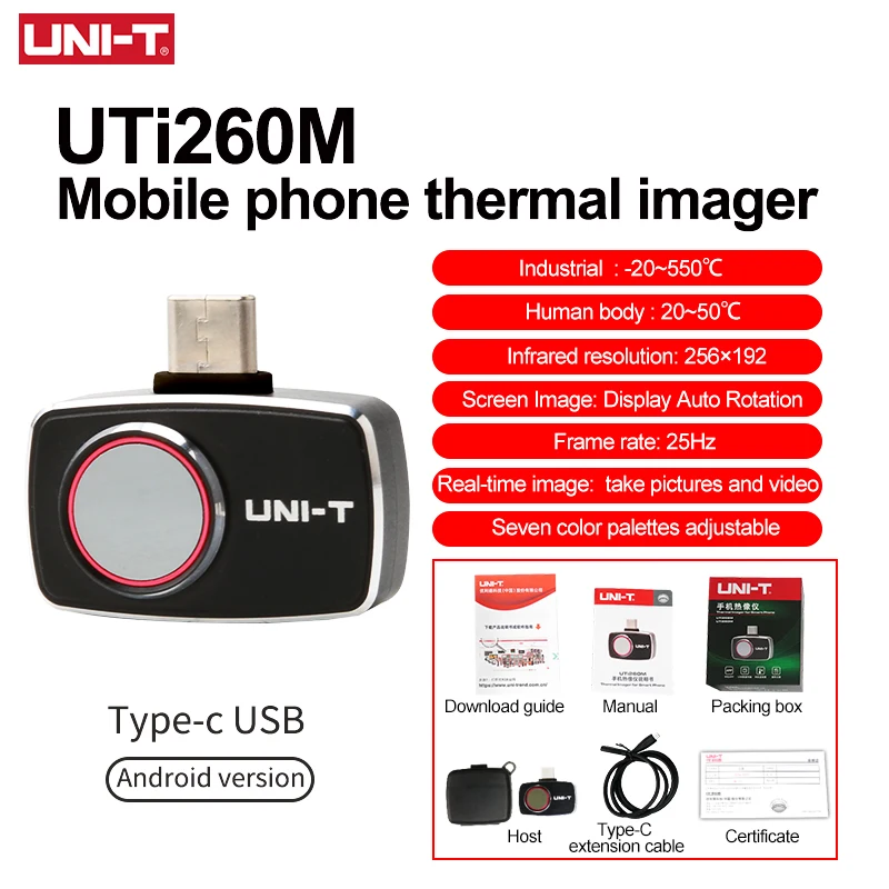 

UNI-T Thermal Imager For Mobile Phone UTI260M UTI256M 256x192 Pixel Thermal Imaging Camera Water Pipe Floor Heating Detection